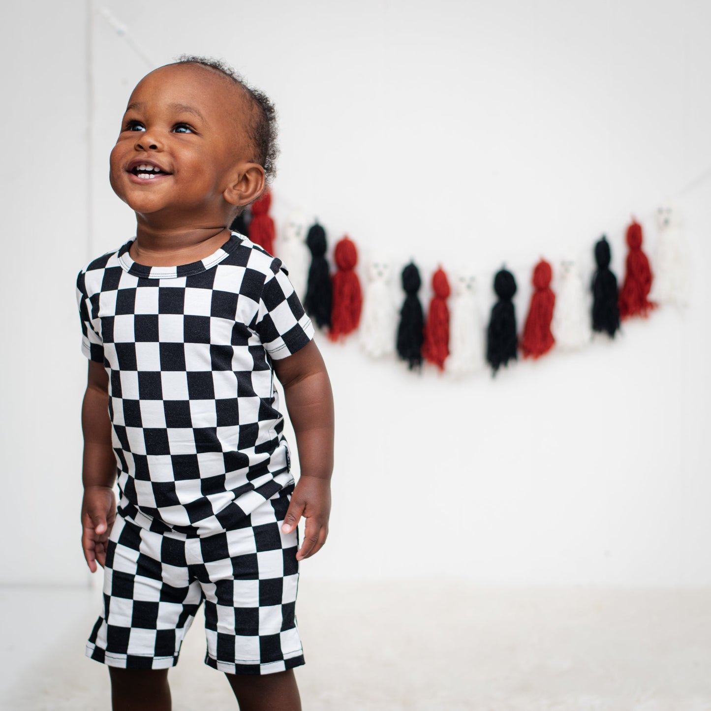 TWO PIECE SHORTIE SET- B+W Check