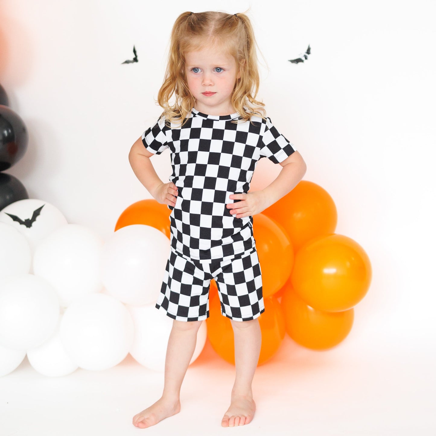 TWO PIECE SHORTIE SET- B+W Check