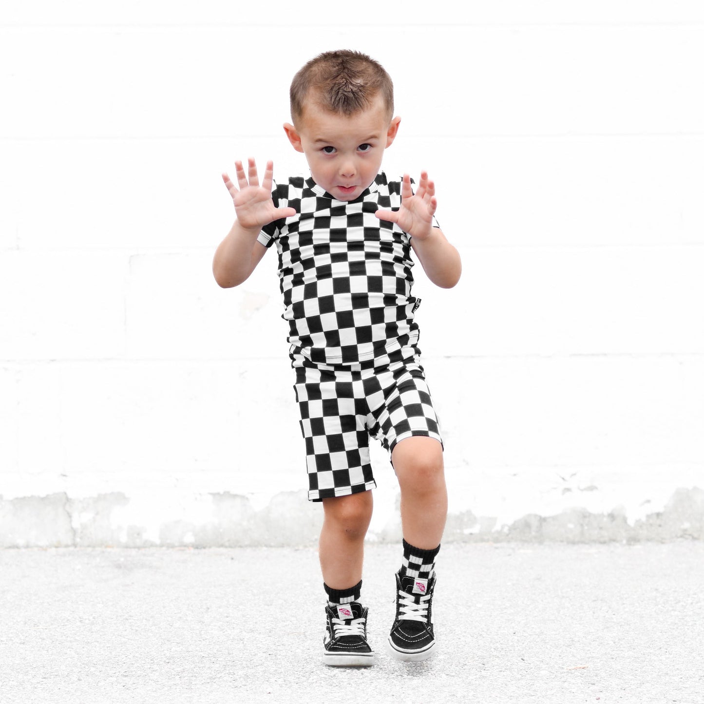 TWO PIECE SHORTIE SET- B+W Check