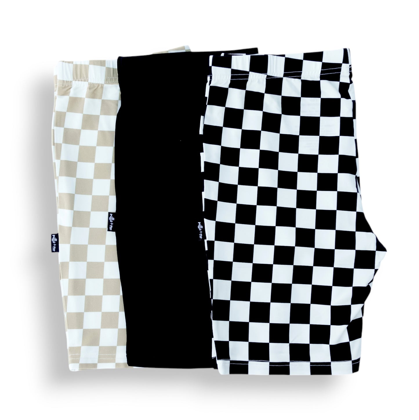 BIKER SHORTS- 3 Pack- B+W Check, Tan Check + Midnight