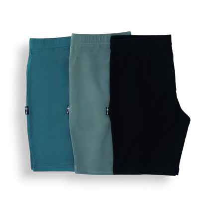 BIKER SHORTS- 3 Pack- Midnight, Peacock + Slate