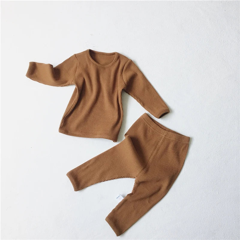 Boys Girls Ribbed Set With Full Sleeve Kids Soft Autumn Winter 2 Pcs