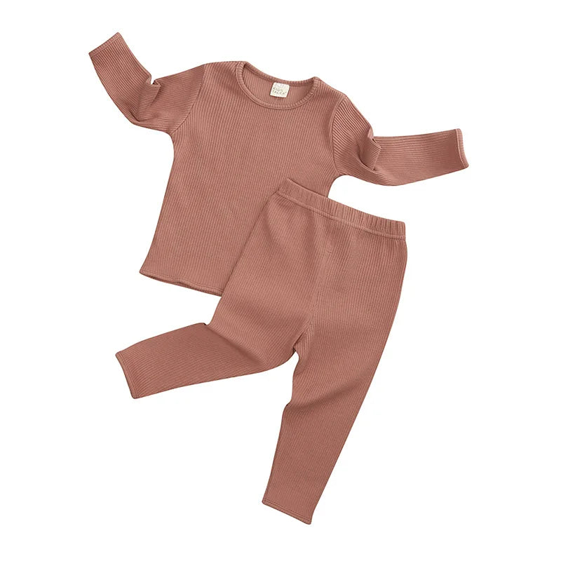 Boys Girls Ribbed Set With Full Sleeve Kids Soft Autumn Winter 2 Pcs