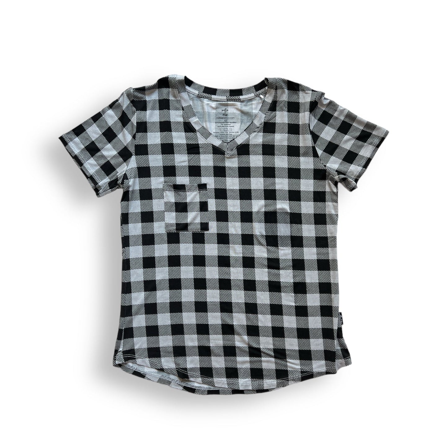 MAMA V-NECK- Grey Buffalo Plaid