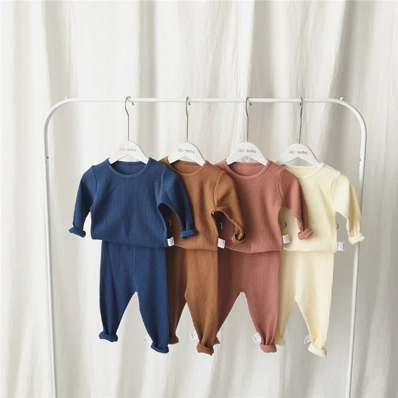 Boys Girls Ribbed Set With Full Sleeve Kids Soft Autumn Winter 2 Pcs