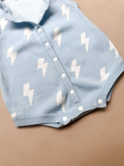 Sleeveless Knit Romper - Blue Bolt