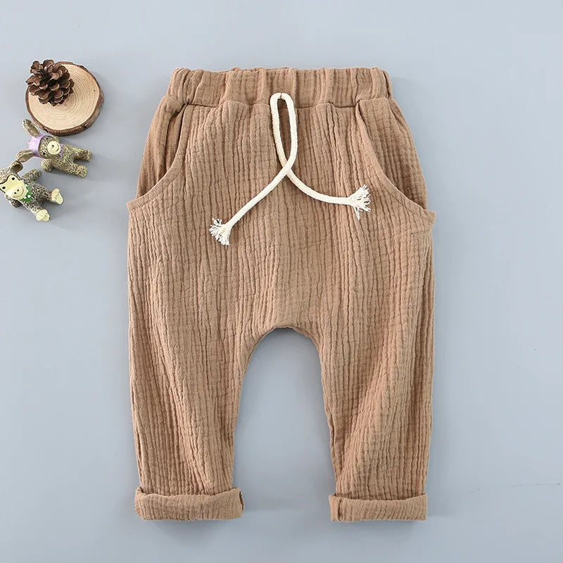 Girls Trousers Boys Harem Pants Solid Linen Soft