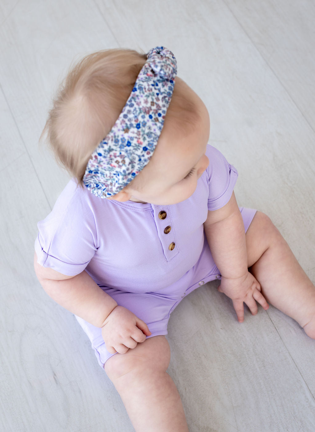 Henley Short Sleeve Romper - Pastel Lilac