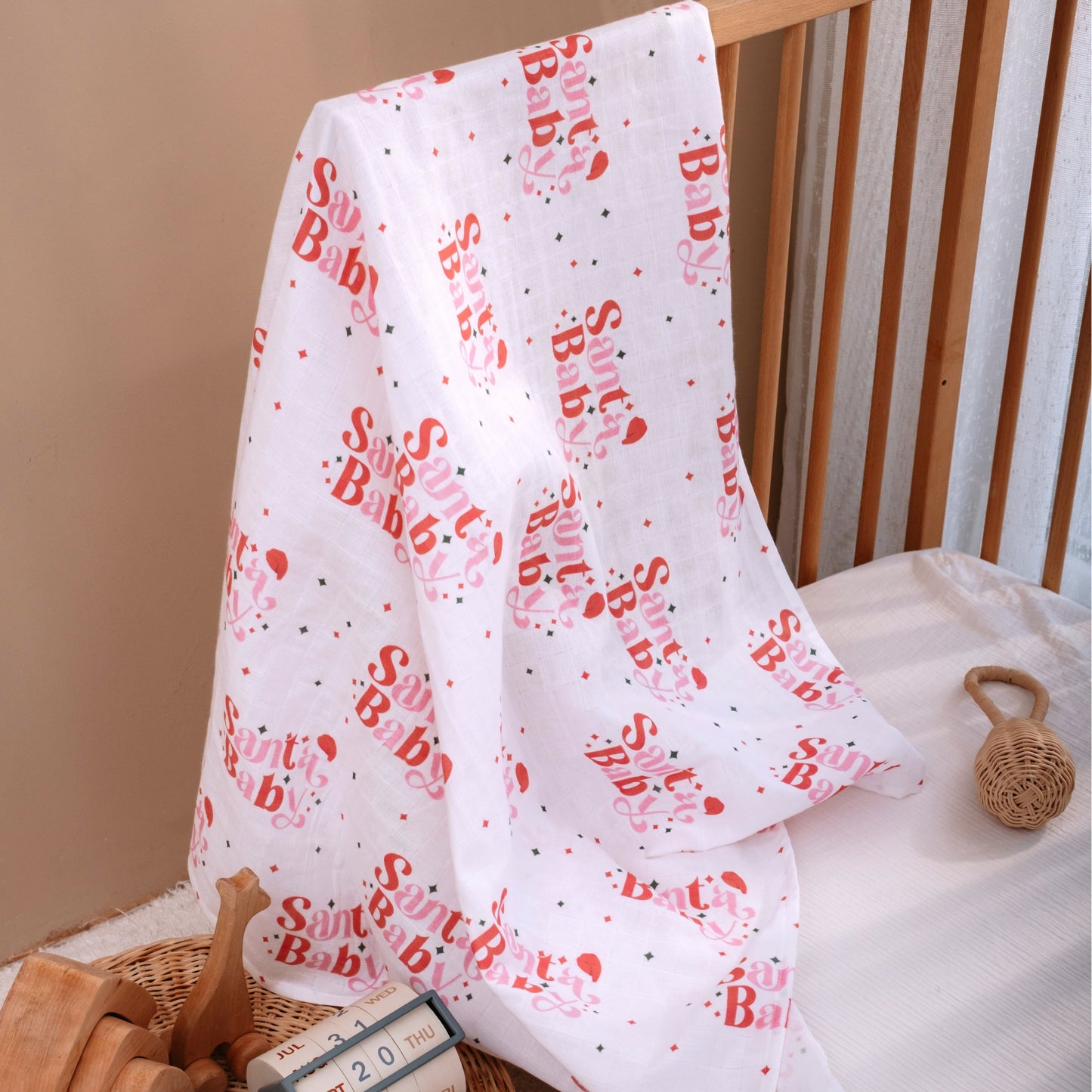 Baby Muslin Swaddle Blanket Christmas Baby Gift - Santa Baby