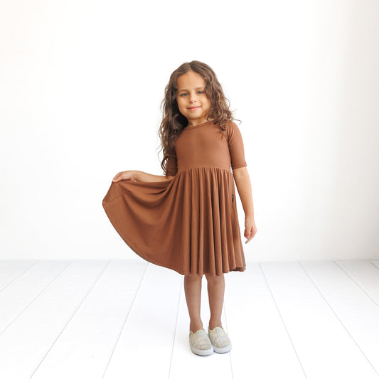 MID SLEEVE TWIRL DRESS- Sienna Ribbed