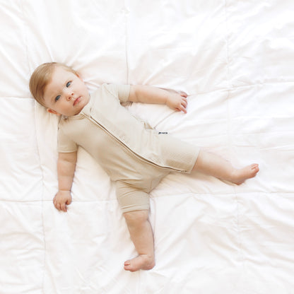 SHORTIE ZIP ROMPER - Clay Ribbed