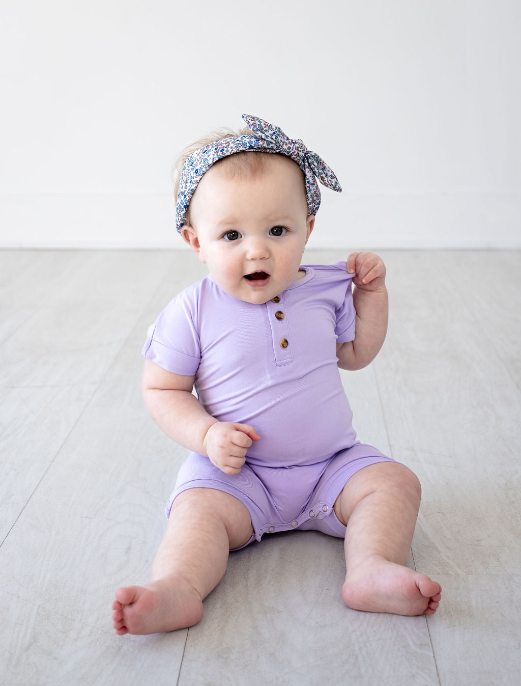 Henley Short Sleeve Romper - Pastel Lilac