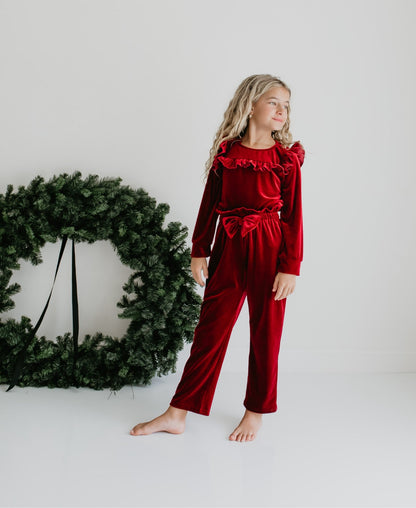 Burgundy Velvet Pant Set