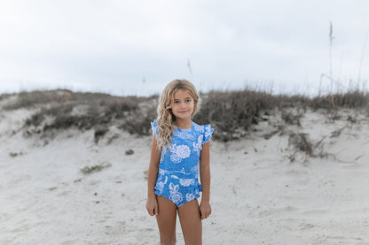 Grace Denim Floral Open Back One Piece Swimsuit