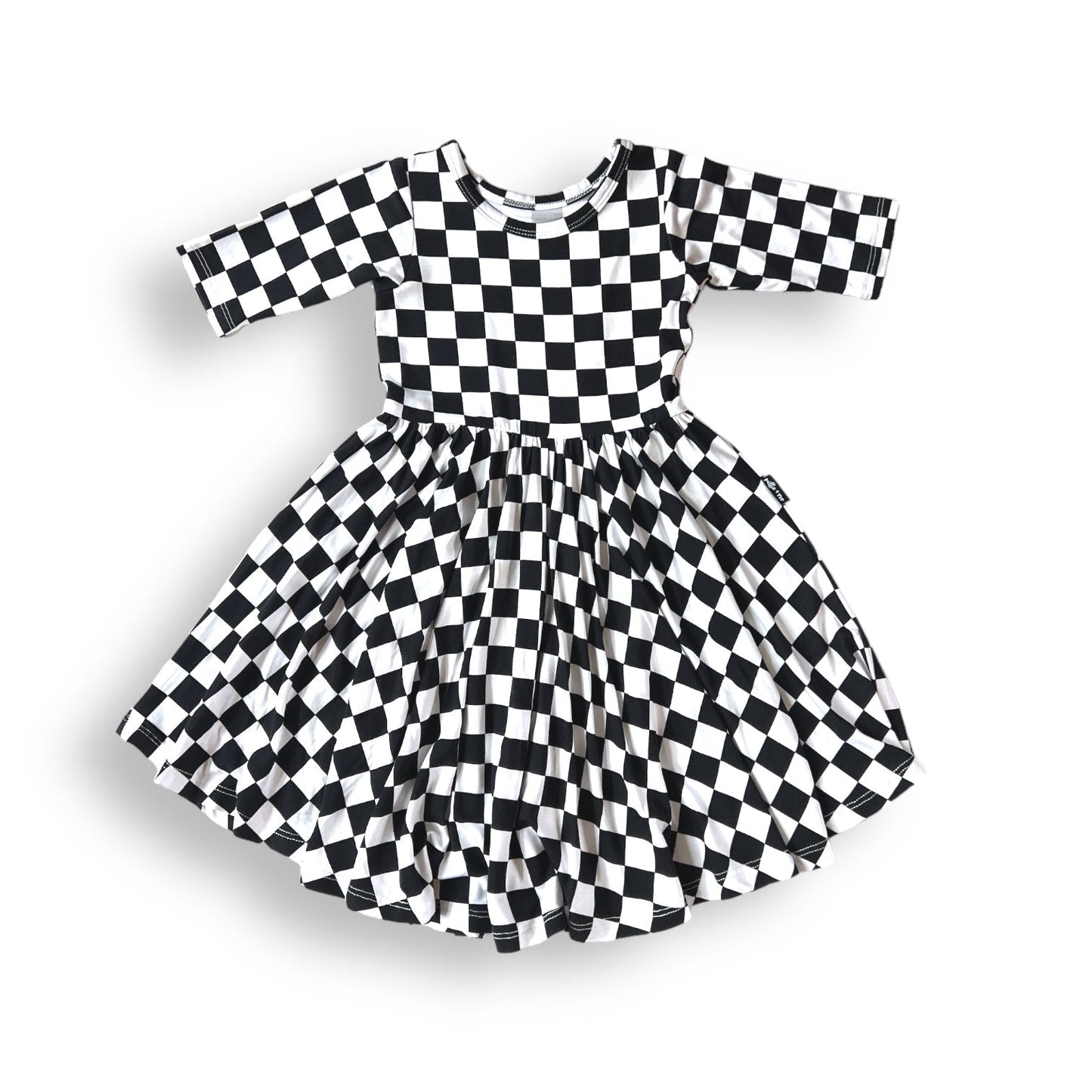 MID SLEEVE TWIRL DRESS- B+W Check