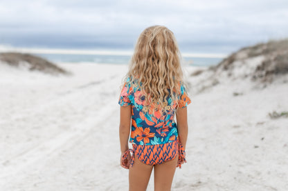 Olivia Navy Orange Rash Guard Swimsuit