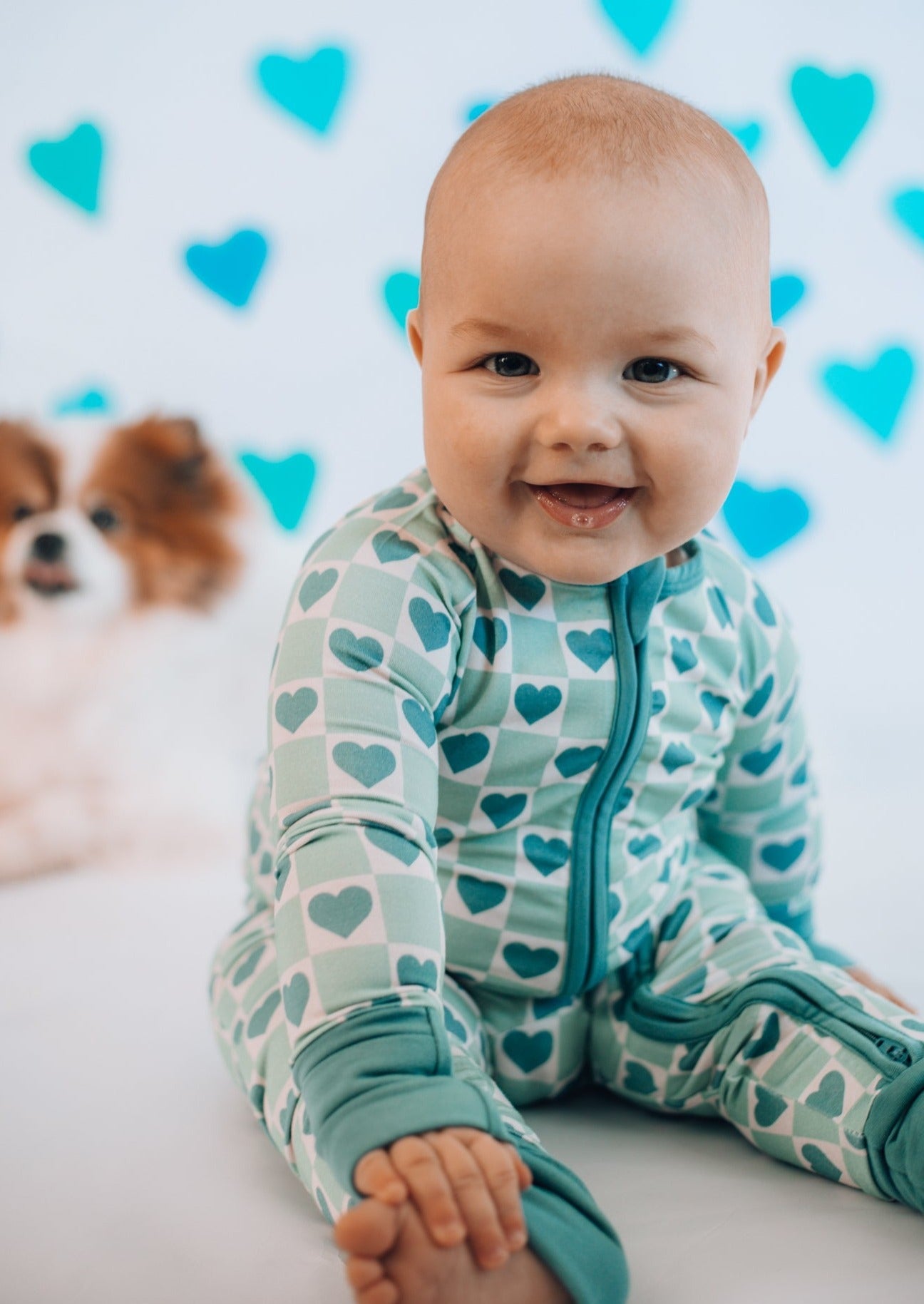 ZIP ROMPER - Blue Hearts