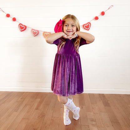 VELVET MID SLEEVE TWIRL- Lavender Stretch Velvet Twirl Dress