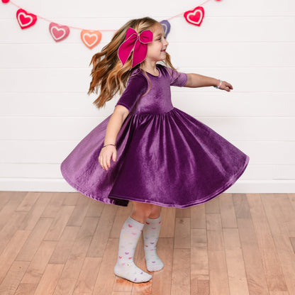 VELVET MID SLEEVE TWIRL- Lavender Stretch Velvet Twirl Dress