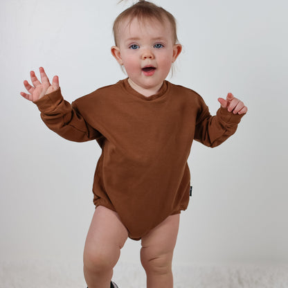 Crew Neck Romper- Bark