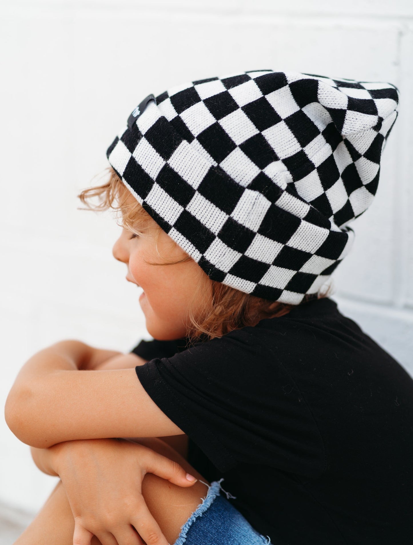 BAMBOO CUFF BEANIE- B+W Check