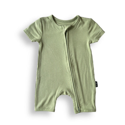 SHORTIE ZIP ROMPER - Pistachio Ribbed