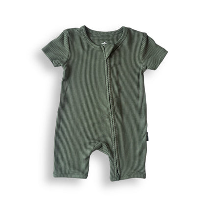 SHORTIE ZIP ROMPER - Moss Ribbed