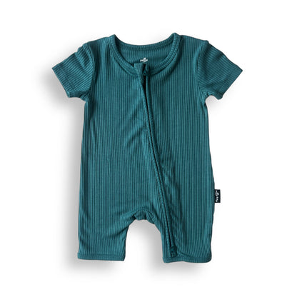 SHORTIE ZIP ROMPER - Peacock Ribbed