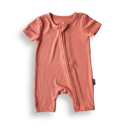 SHORTIE ZIP ROMPER - Red Rock Ribbed