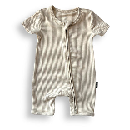 SHORTIE ZIP ROMPER - Clay Ribbed