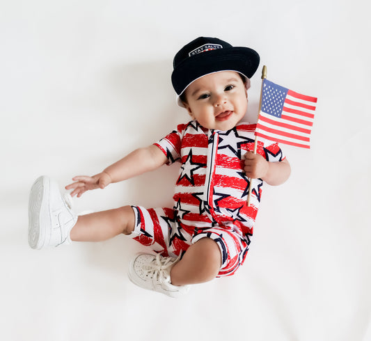 SHORTIE ZIP ROMPER - Stars + Stripes