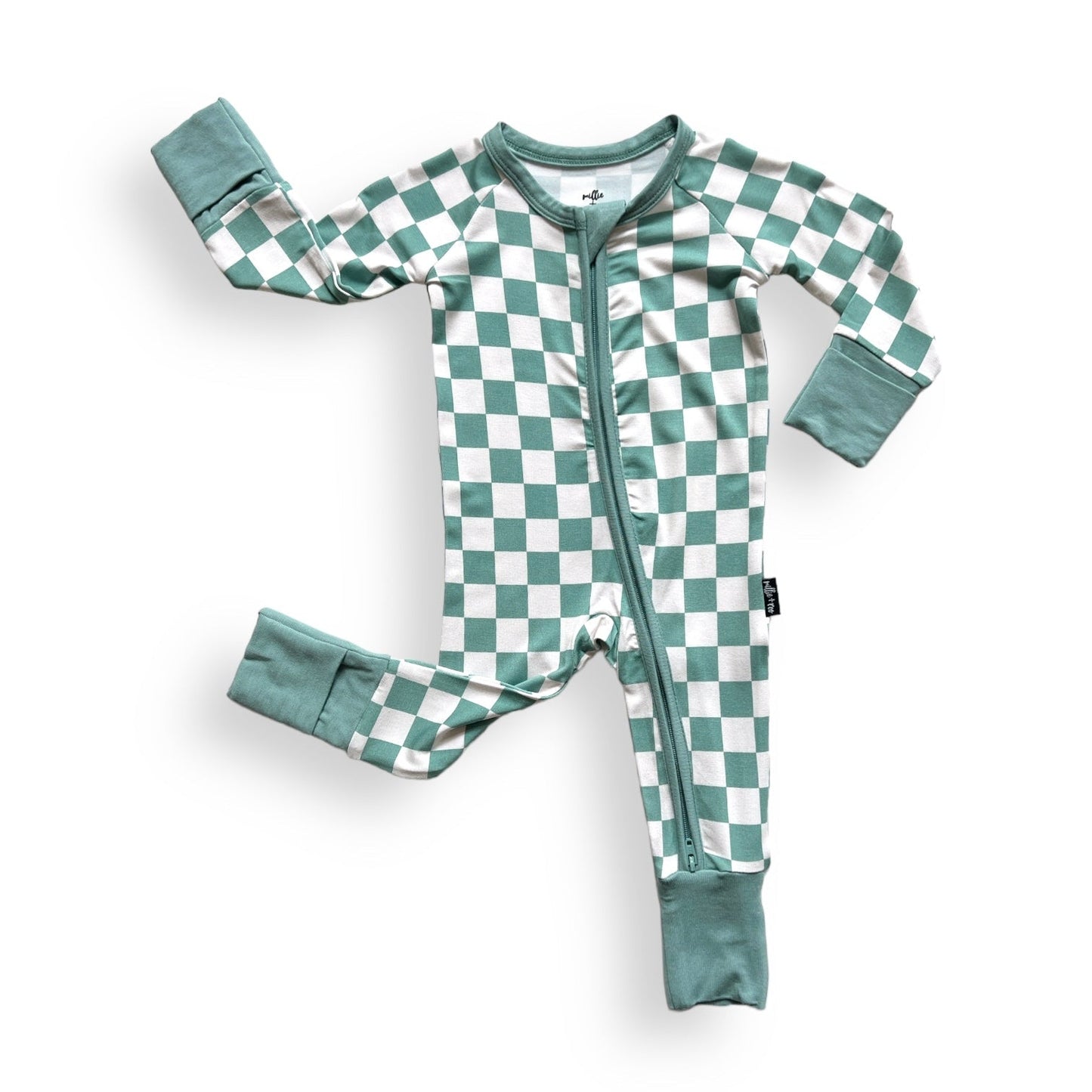 ZIP ROMPER - Sage Check