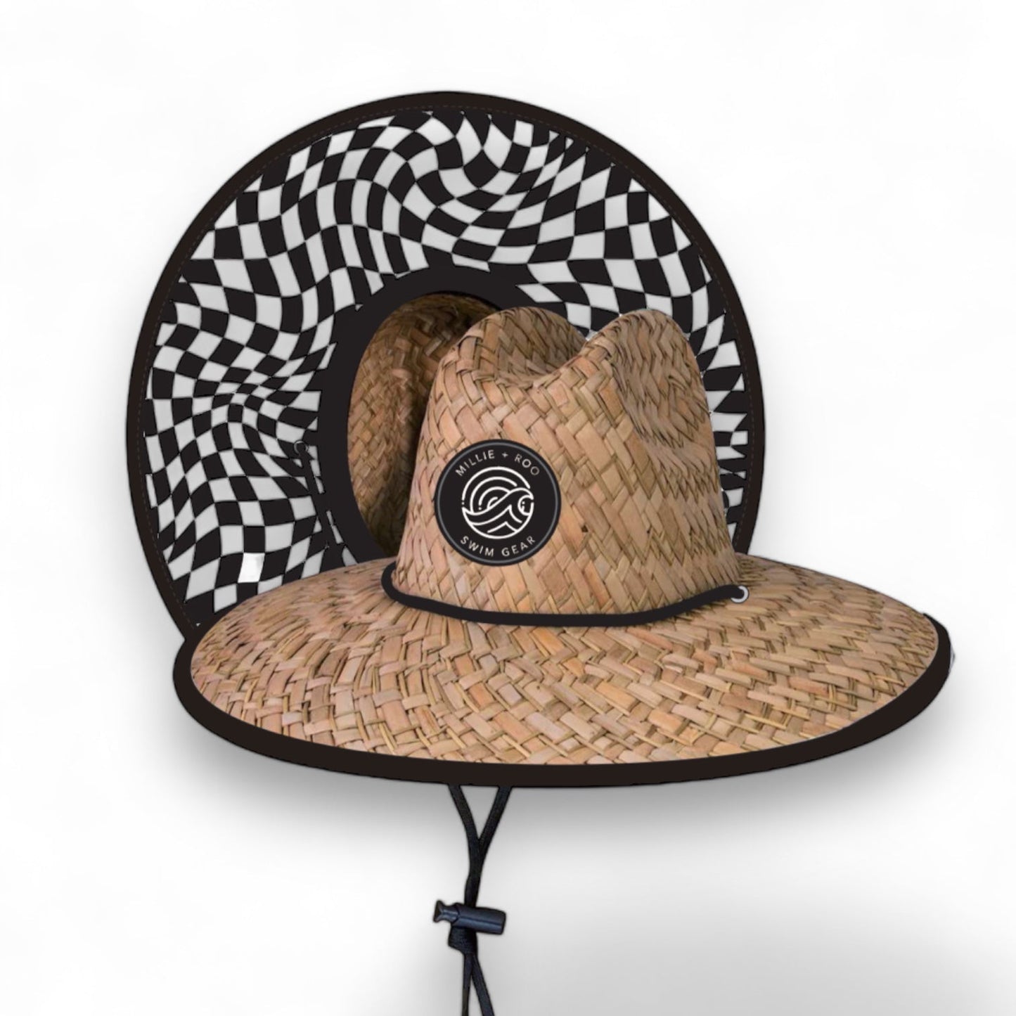 Straw Hat- Black Dizzy Check