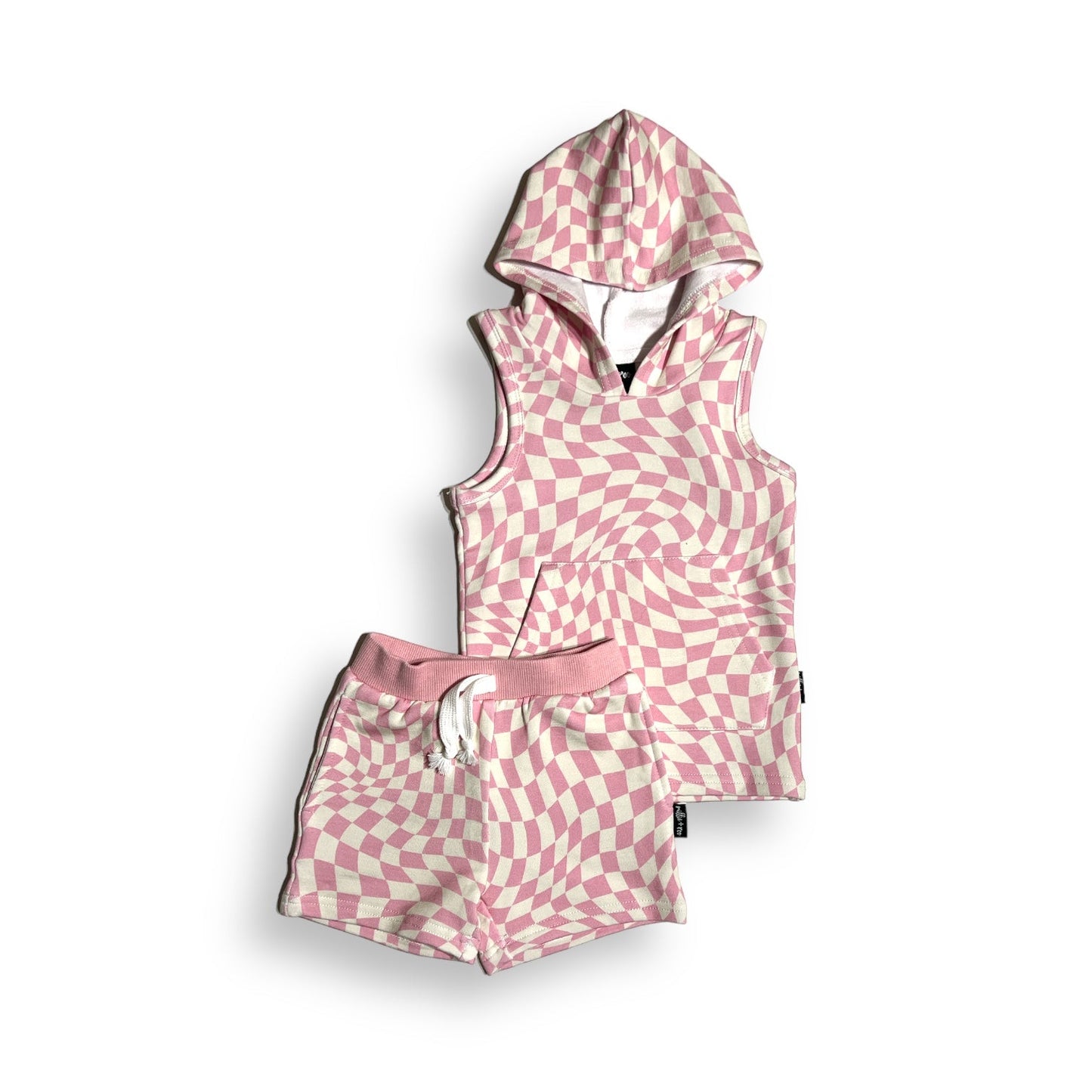 BAMBOO HOODIE TANK- Pink Dizzy Check