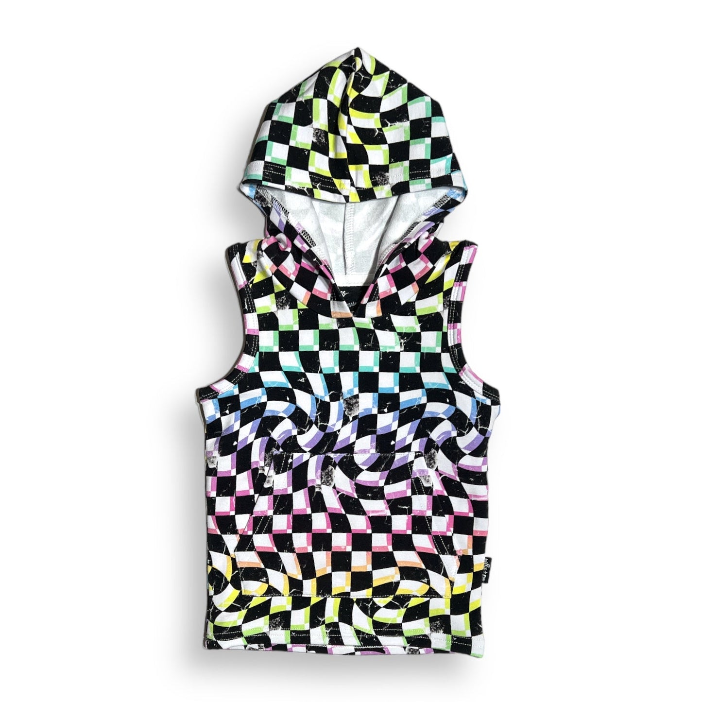 BAMBOO HOODIE TANK- Neon Dizzy Check