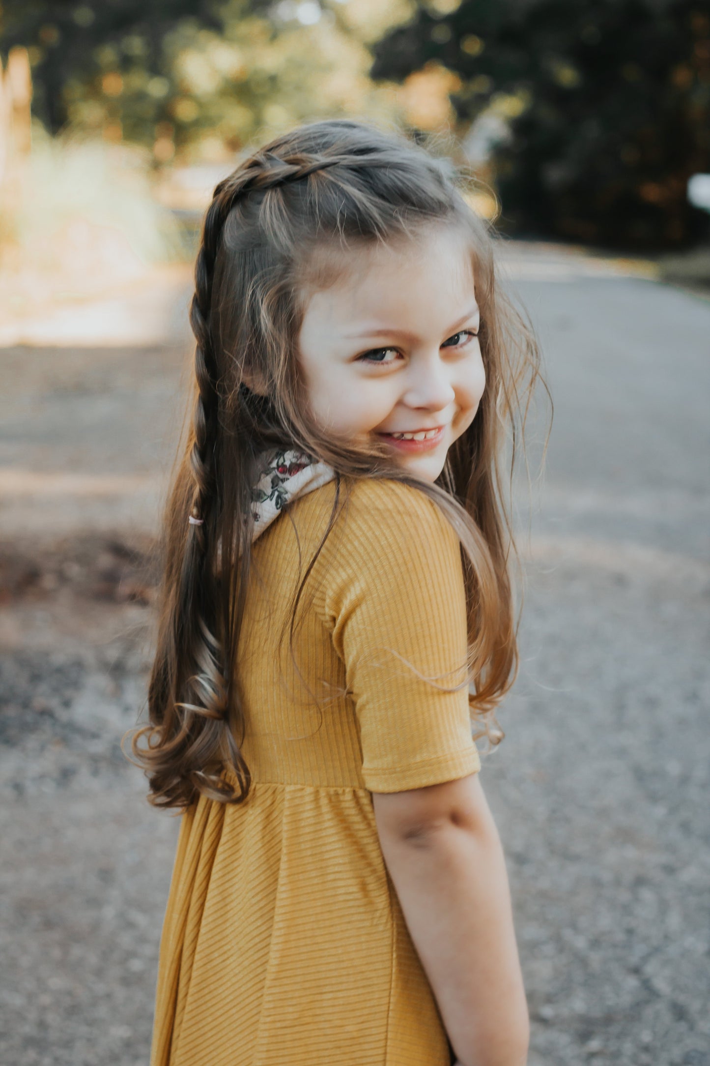 MID SLEEVE TWIRL DRESS- Honey Mustard Ribbed