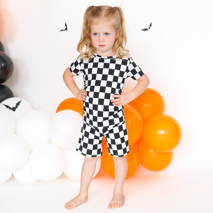 TWO PIECE SHORTIE SET- B+W Check
