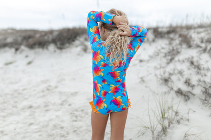 Mia Blue Rainbow Turtle Zip Swimsuit