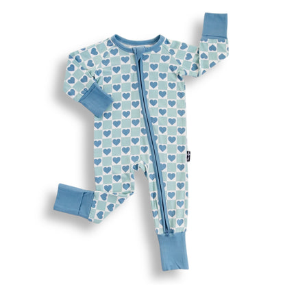 ZIP ROMPER - Blue Hearts