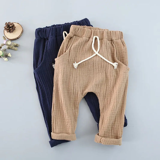 Girls Trousers Boys Harem Pants Solid Linen Soft