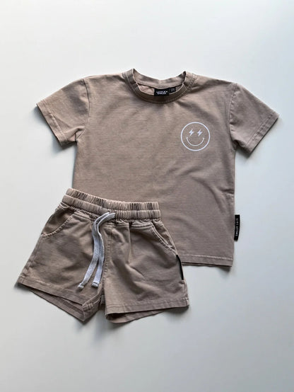 Smiley Daze: Smiley Acid Wash Short Set- TWO COLORS