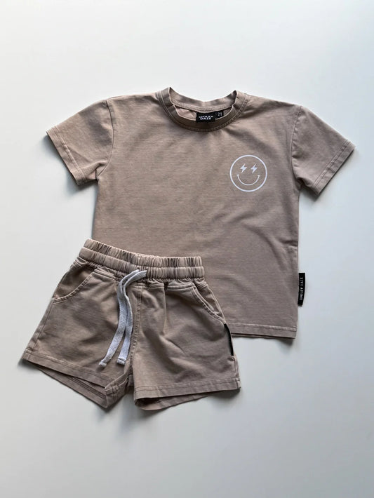 Smiley Daze: Smiley Acid Wash Short Set- TWO COLORS