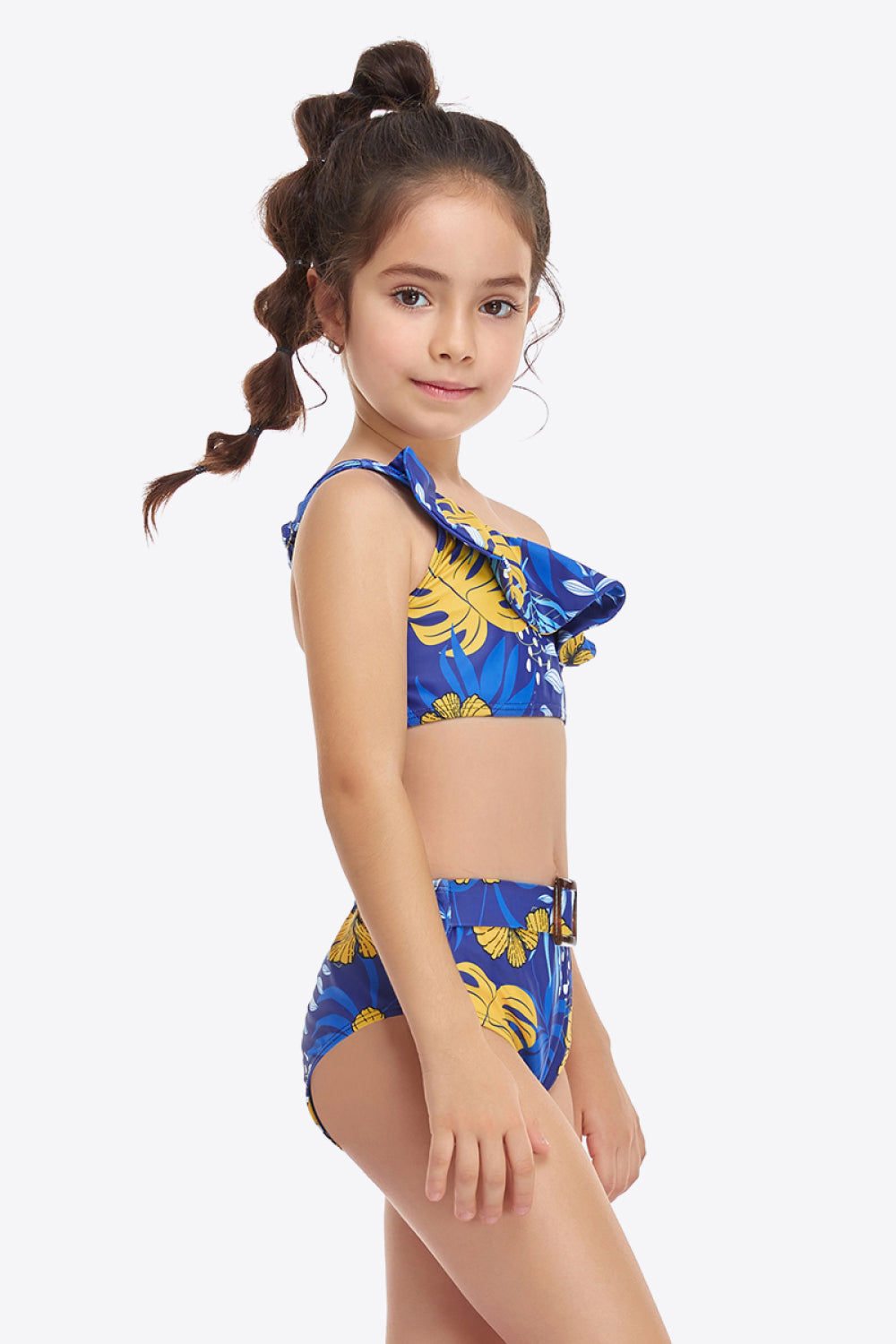 Ruffled One-Shoulder Buckle Detail Two-Piece Swim Set