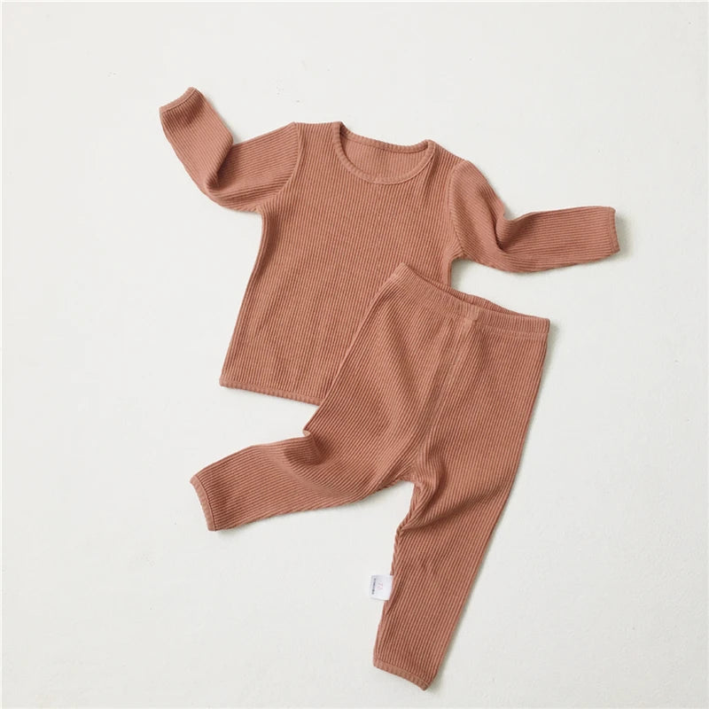 Boys Girls Ribbed Set With Full Sleeve Kids Soft Autumn Winter 2 Pcs