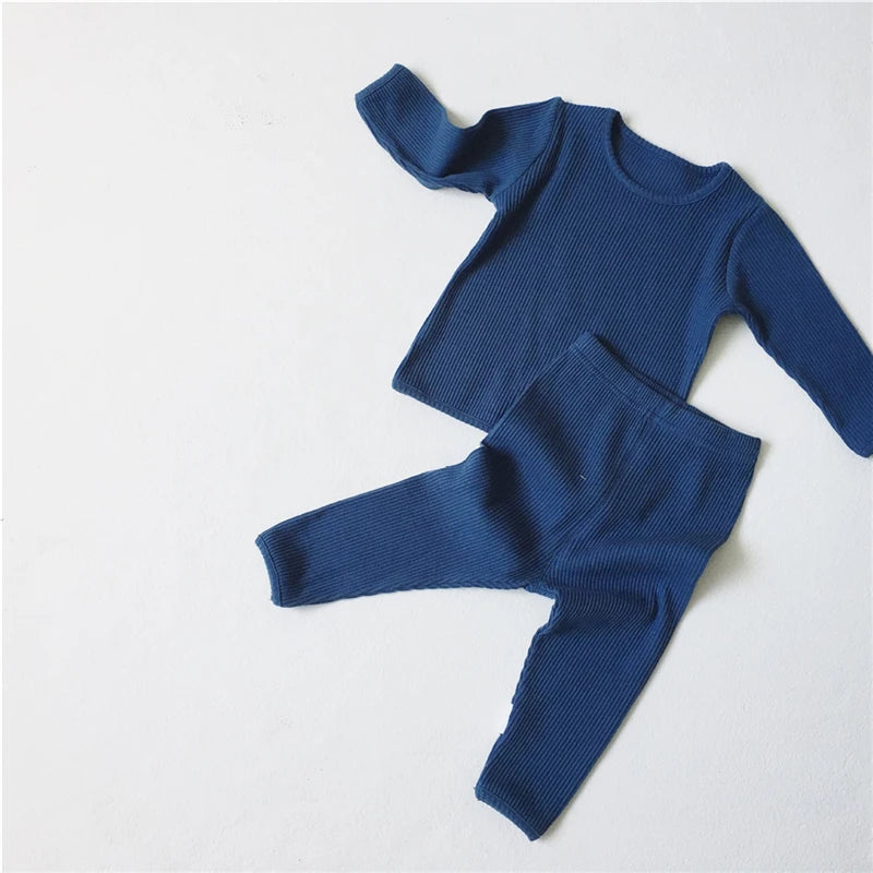 Boys Girls Ribbed Set With Full Sleeve Kids Soft Autumn Winter 2 Pcs