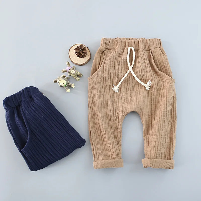 Girls Trousers Boys Harem Pants Solid Linen Soft