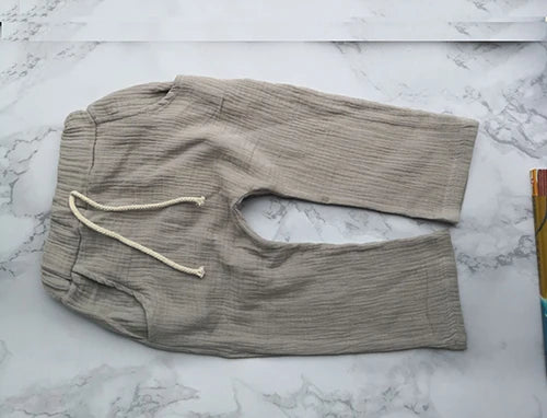 Girls Trousers Boys Harem Pants Solid Linen Soft