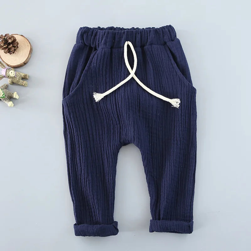 Girls Trousers Boys Harem Pants Solid Linen Soft