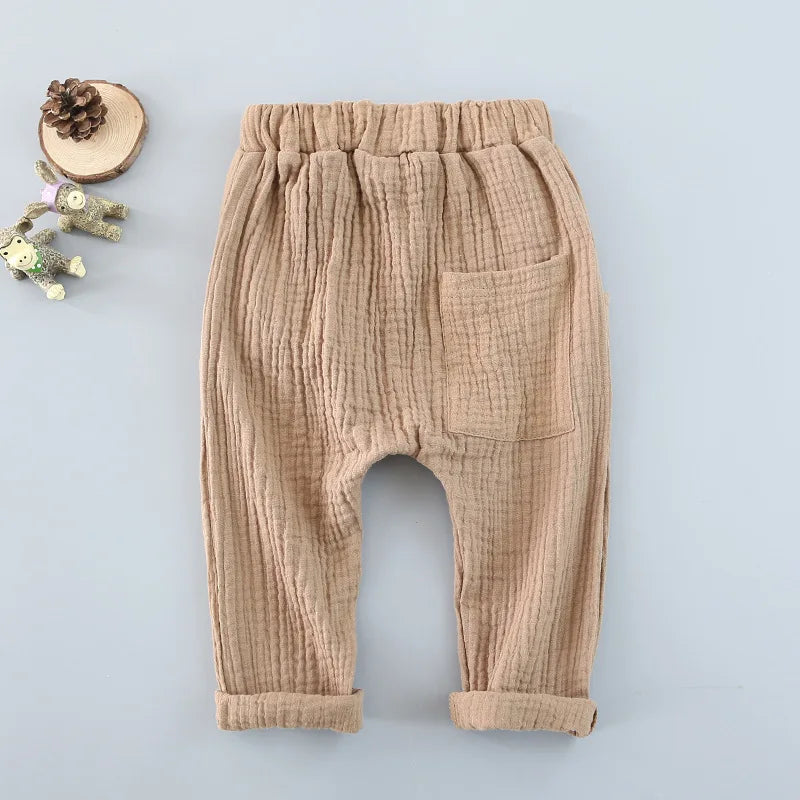 Girls Trousers Boys Harem Pants Solid Linen Soft