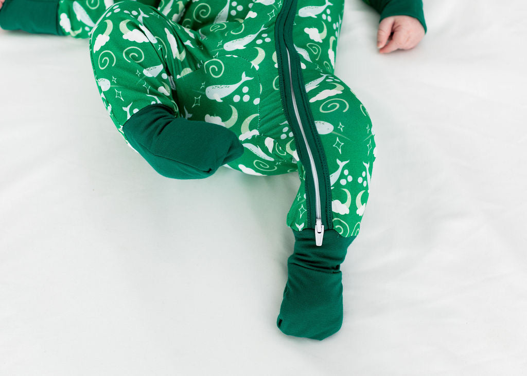 I'm Narwhally Sleepy - Green - Long Sleeve Zipper Romper